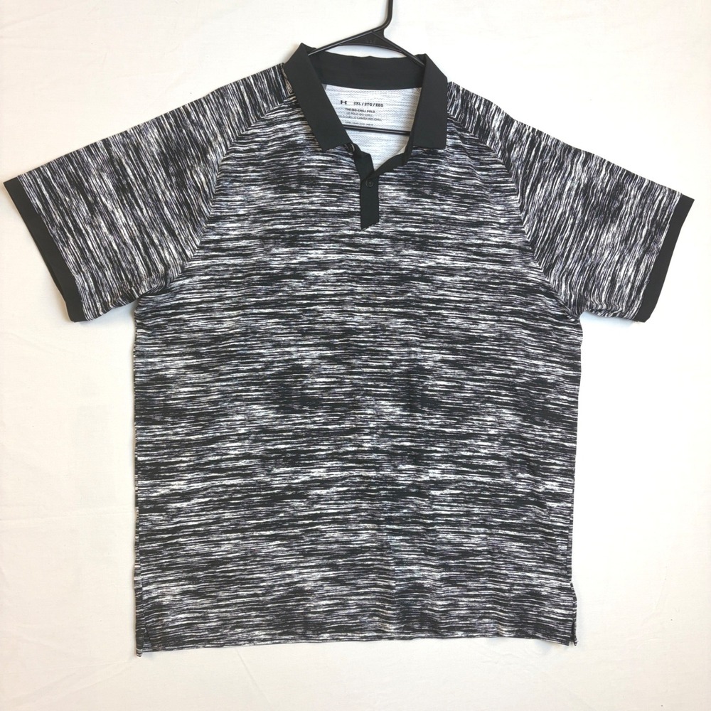 Under‎ Armour Mens Iso-Chill Polo Shirt Black White Space Dye Golf Top XXL 2XL